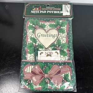 New Vintage‎ Note Pad Potholder Greetings Retro Christmas Bow Green Heart